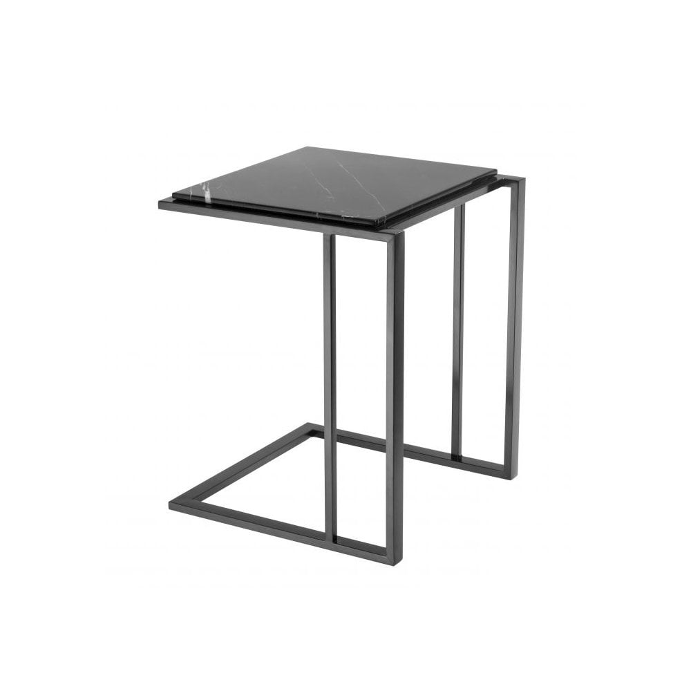 Side Table Cocktail, Bronze Finish, Black Marble