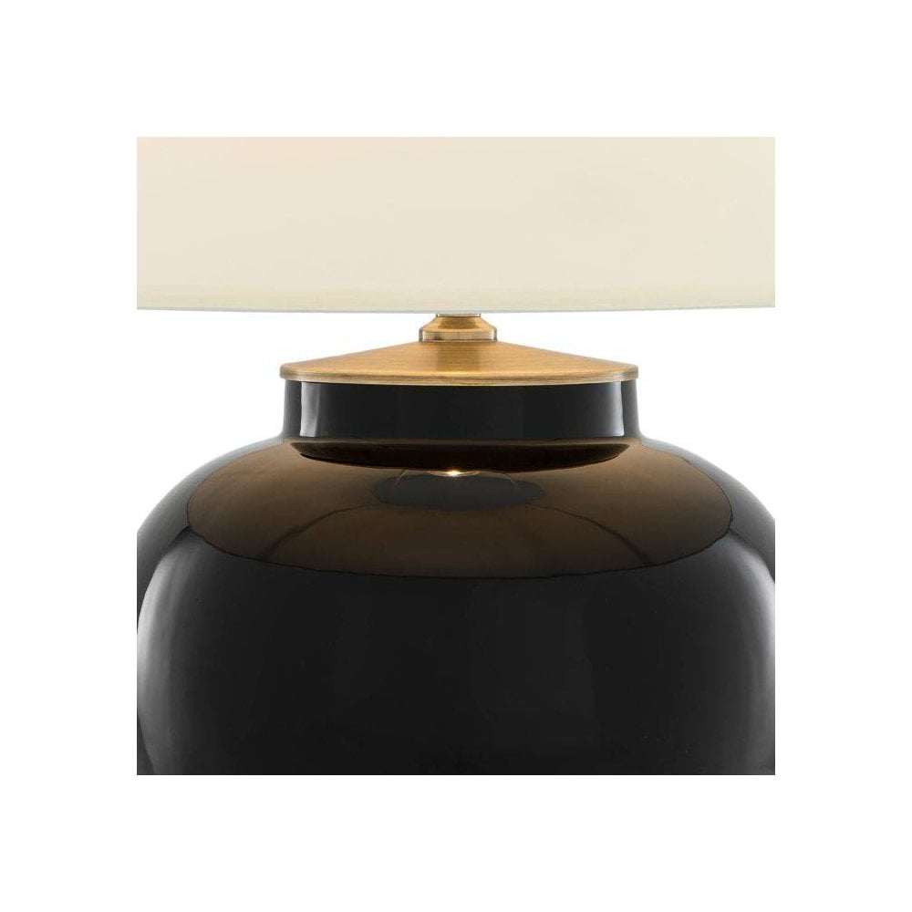 Table Lamp Mundon, Black Ceramic, Antique Brass Finish