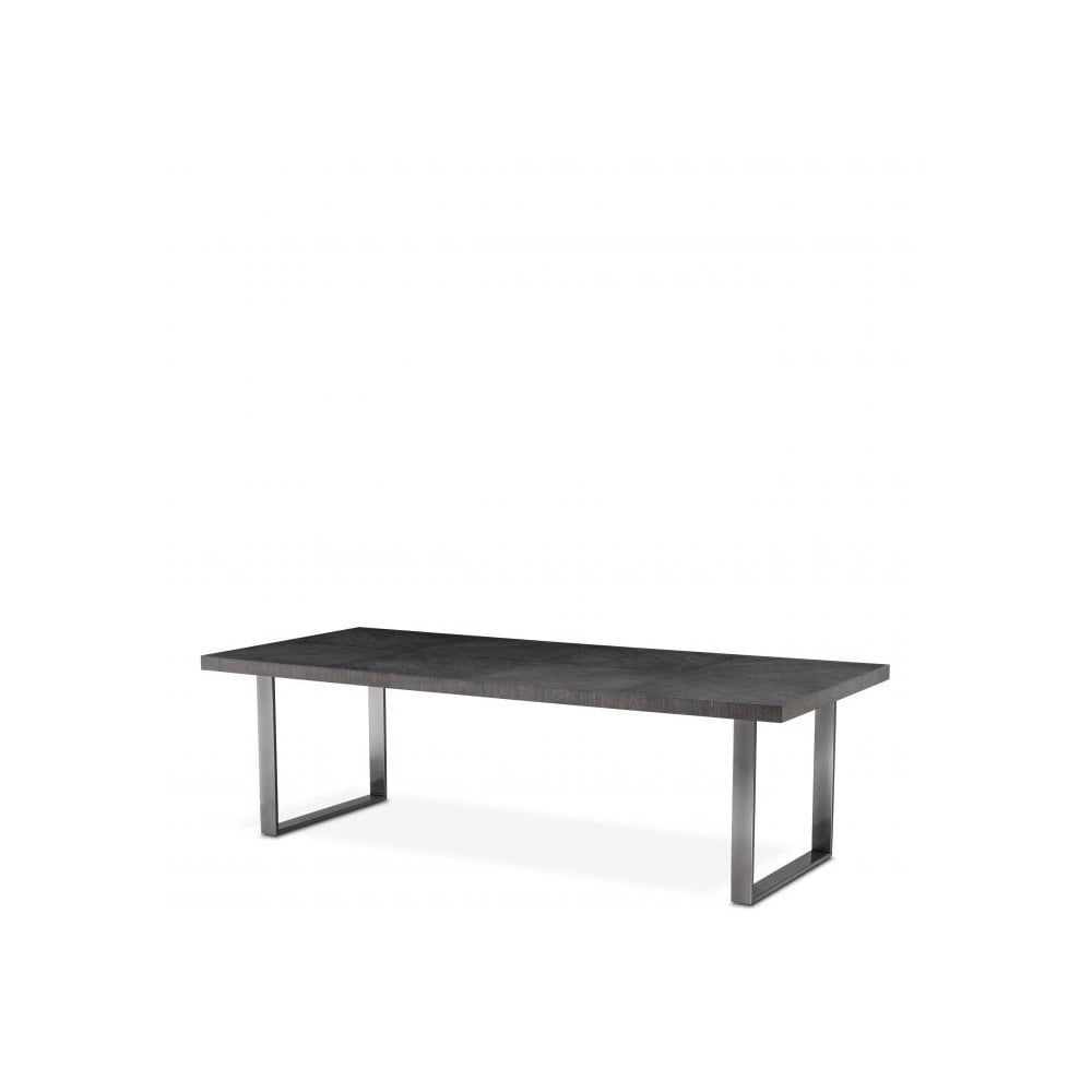 Dining Table Borghese 250 cm, Charcoal Oak Veneer, Black Nickel Finish