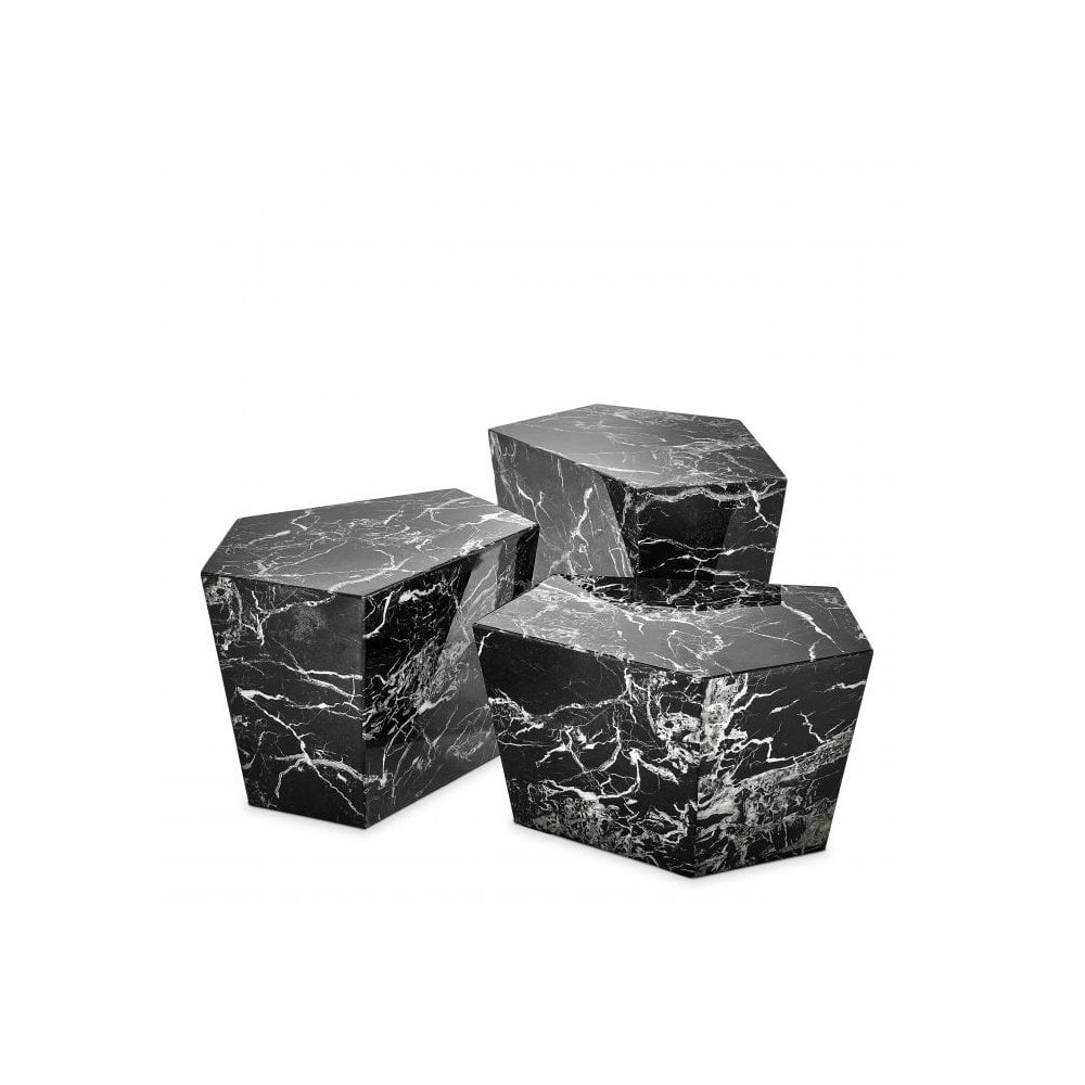 Coffee Table Prudential set of 3, Black Faux Marble