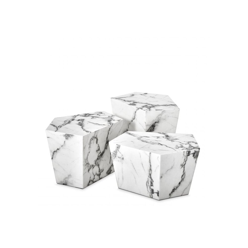 Coffee Table Prudential set of 3, White Faux Marble