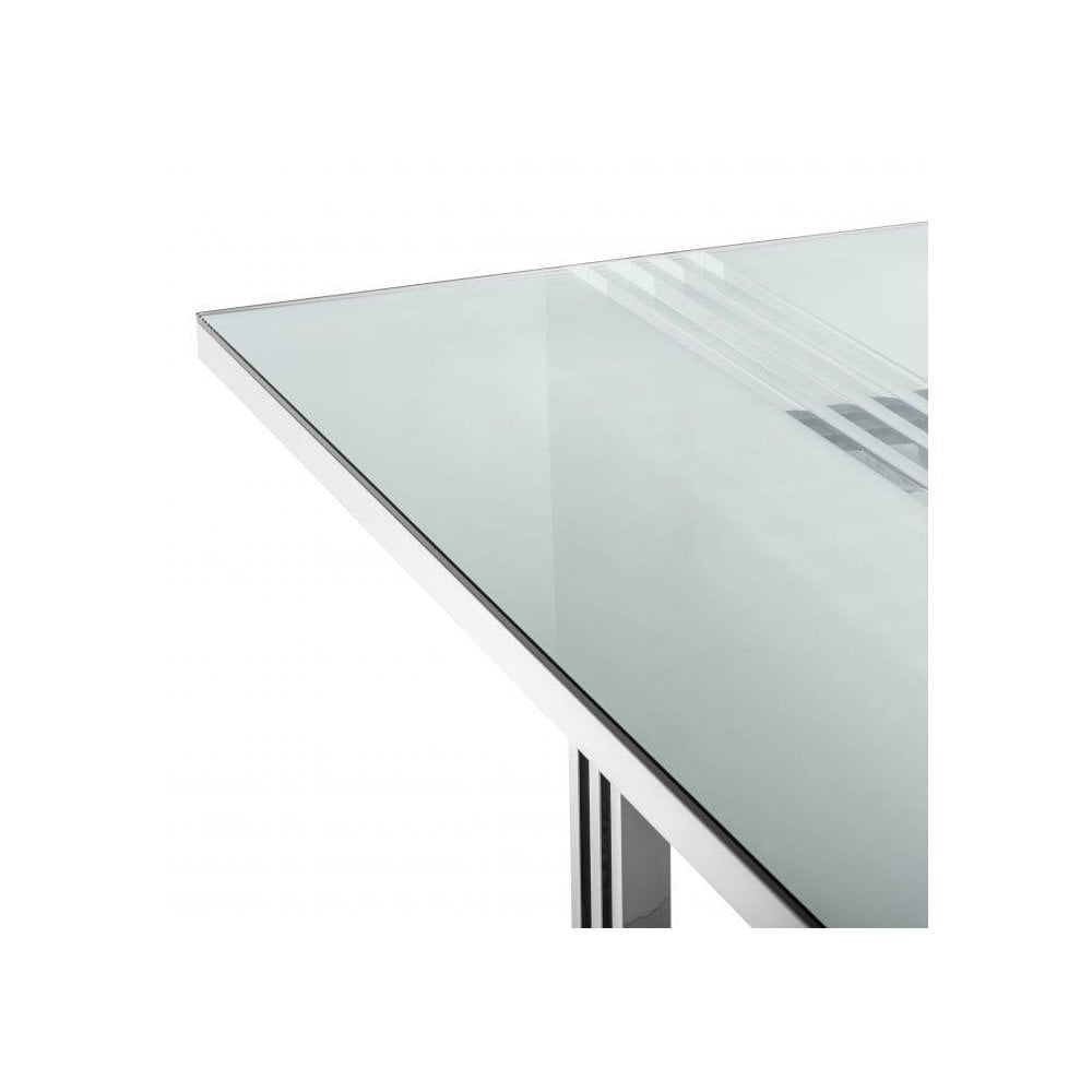 Dining Table Garibaldi, Polished Stainless Steel, Clear Glass