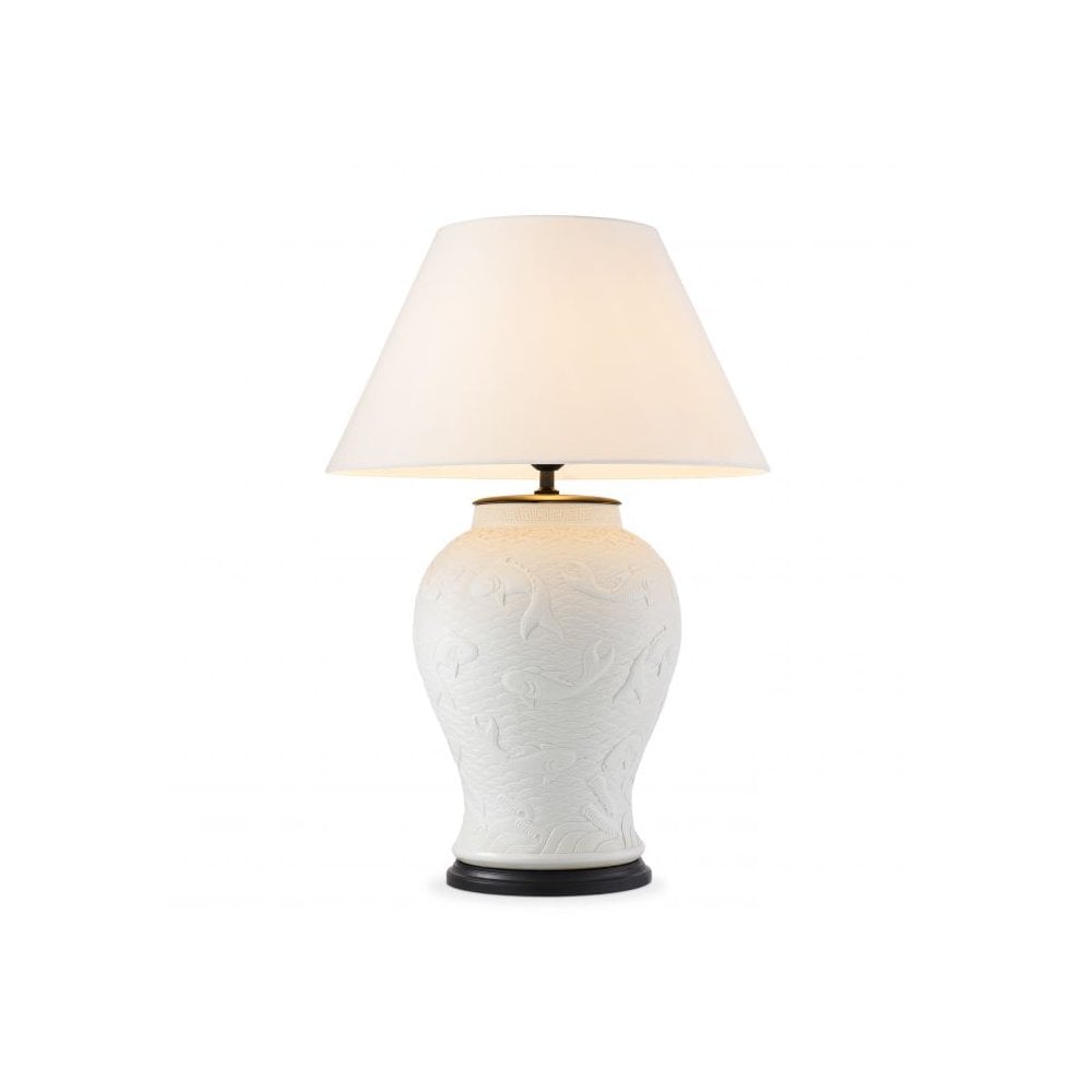 Table Lamp Dupoint, White Relief Porcelain, Black Finish