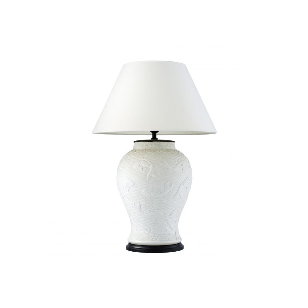 Table Lamp Dupoint, White Relief Porcelain, Black Finish