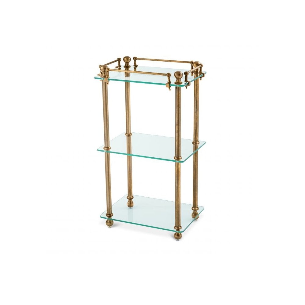 Bathroom Rack Devon, Vintage Brass Finish, Clear Glass