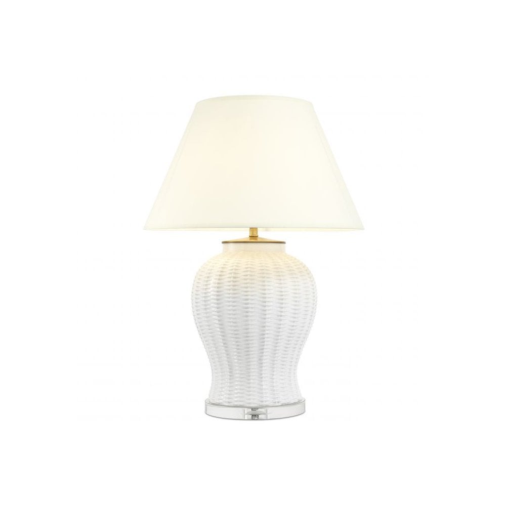 Table Lamp Fort Meyers, Crackled White Ceramic, Crystal Glass Base