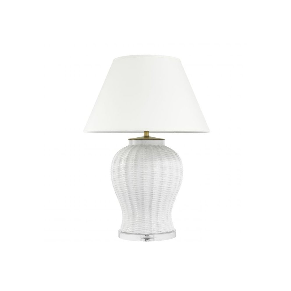 Table Lamp Fort Meyers, Crackled White Ceramic, Crystal Glass Base