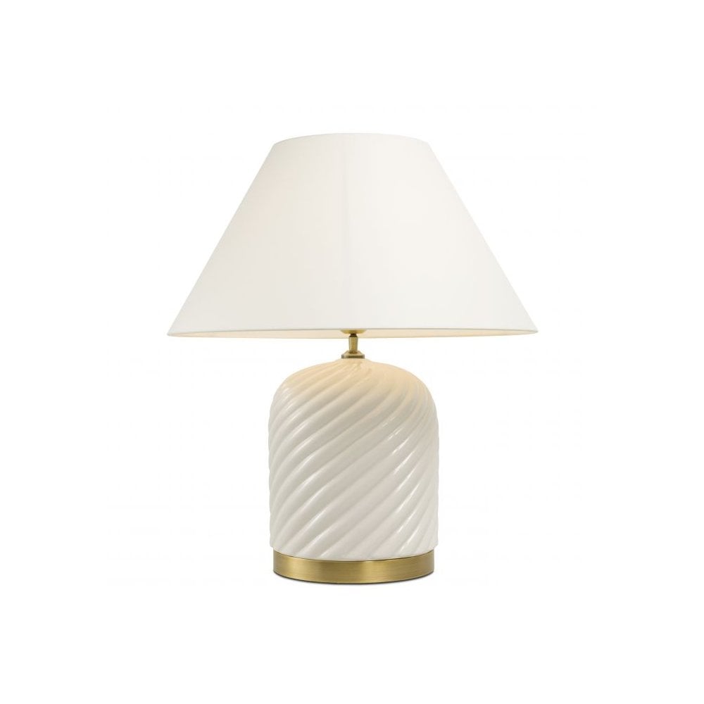 Table Lamp Savona, White Ceramic, Antique Brass Finish