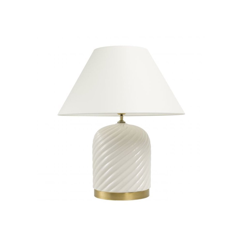 Table Lamp Savona, White Ceramic, Antique Brass Finish