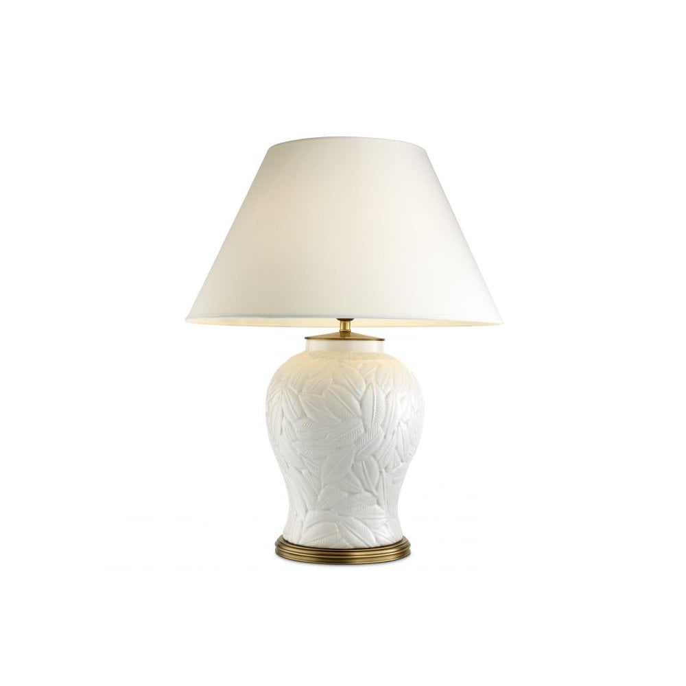 Table Lamp Cyprus, White Ceramic, Antique Brass Finish