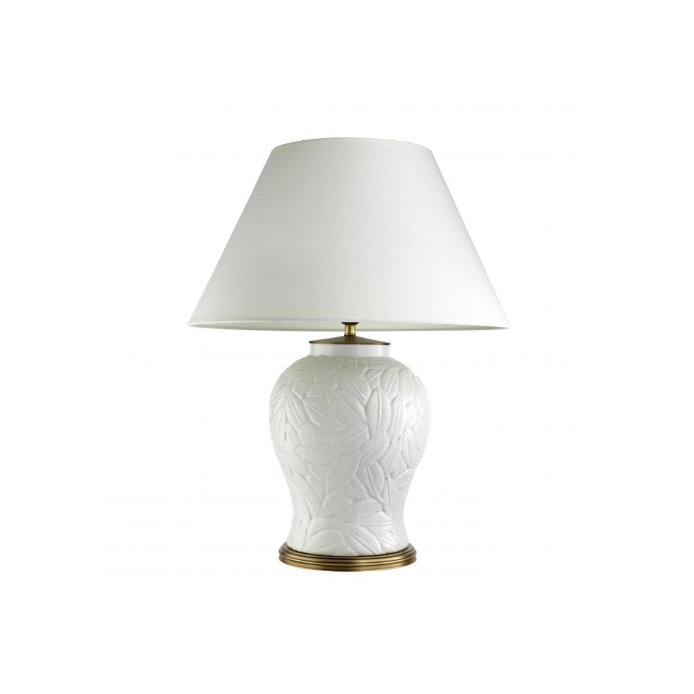 Table Lamp Cyprus, White Ceramic, Antique Brass Finish