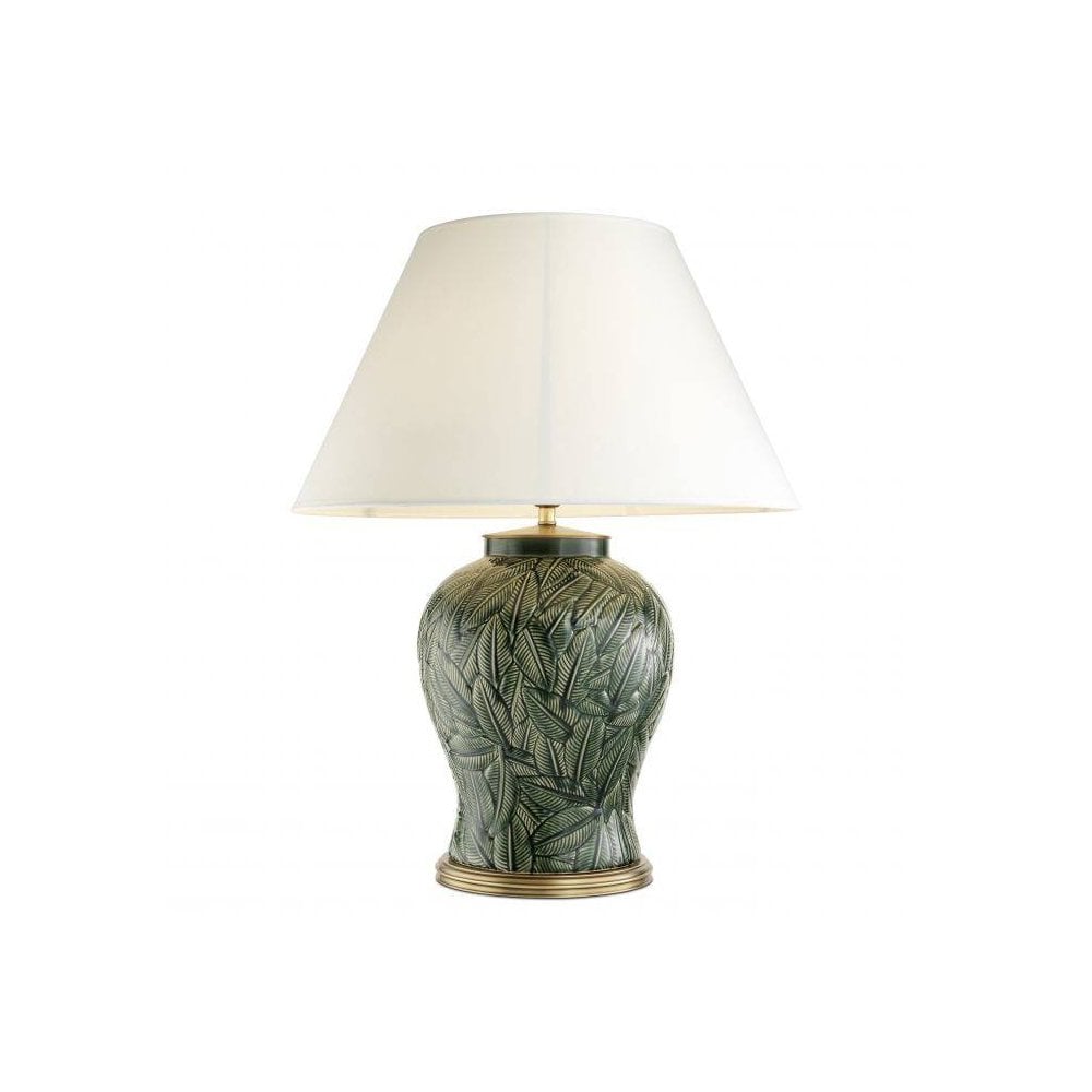 Table Lamp Cyprus, Green Ceramic, Antique Brass Finish