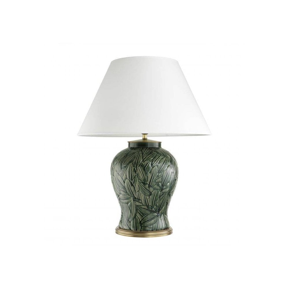 Table Lamp Cyprus, Green Ceramic, Antique Brass Finish