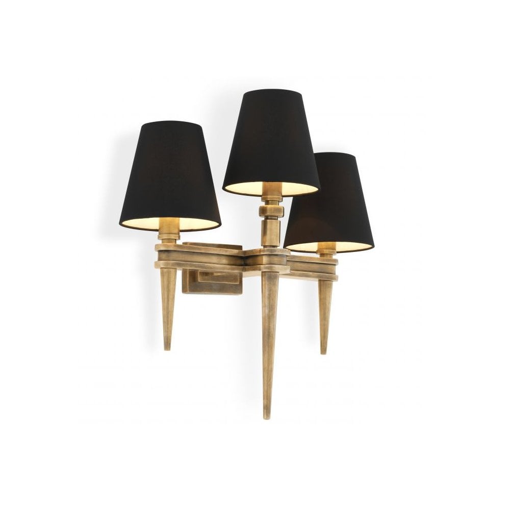 Wall Lamp Waterloo Triple, Vintage Brass Finish