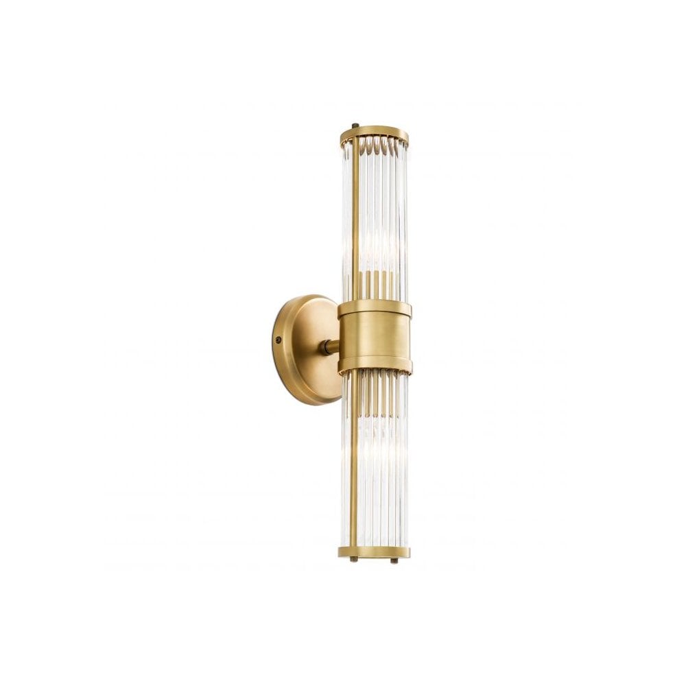 Wall Lamp Claridges Double, Antique Brass Finish, Clear Glass