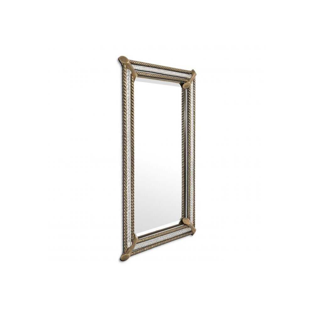 Mirror Cantoni, Vintage Brass Finish, Handmade Clear Glass