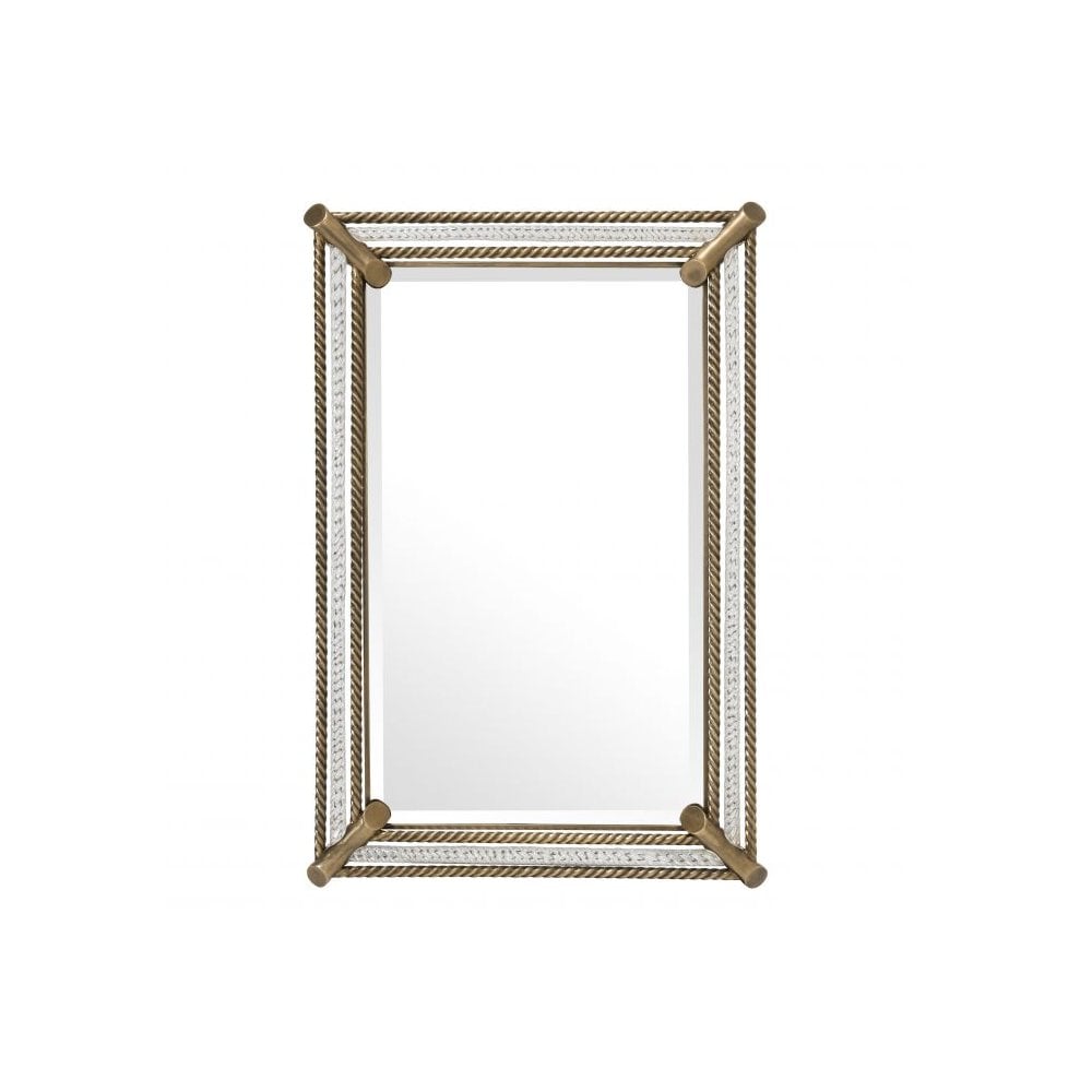 Mirror Cantoni, Vintage Brass Finish, Handmade Clear Glass