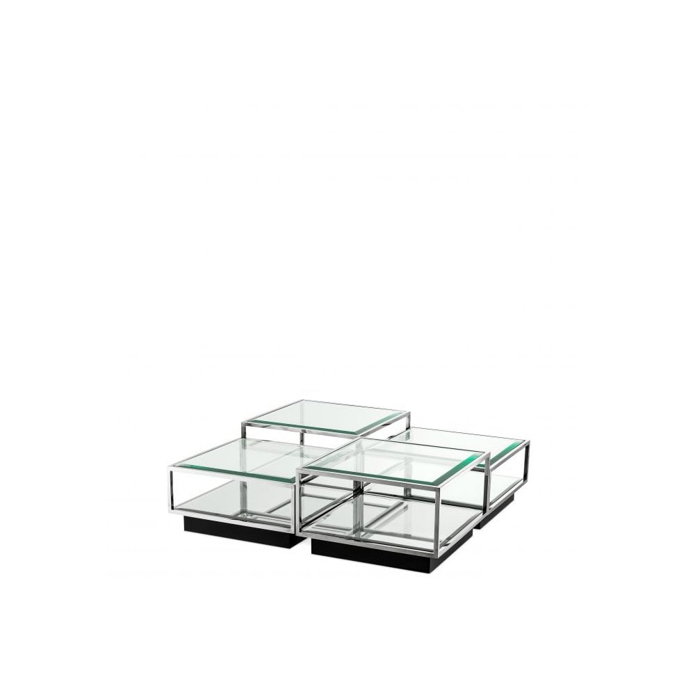 Coffee Table Tortona set of 4, Polished Stainless Steel, Bevelled Glass