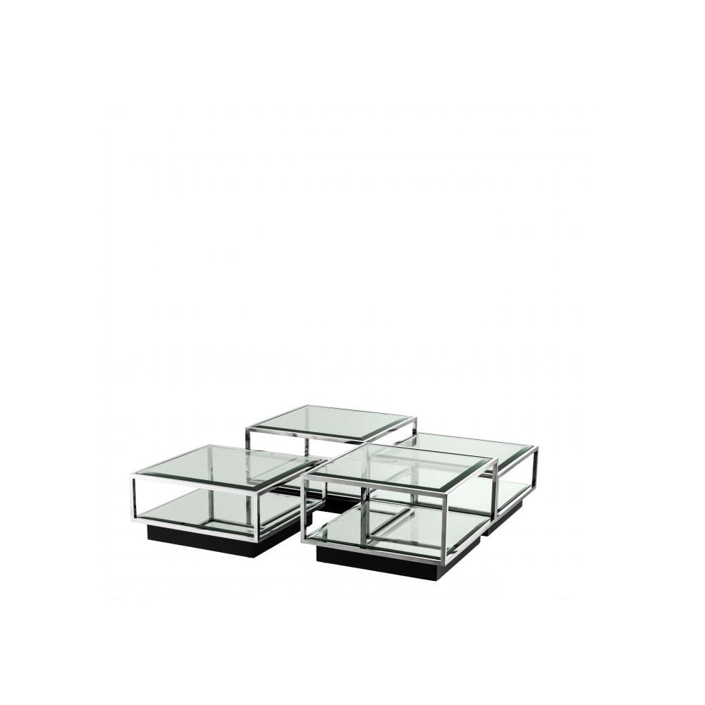 Coffee Table Tortona set of 4, Polished Stainless Steel, Bevelled Glass