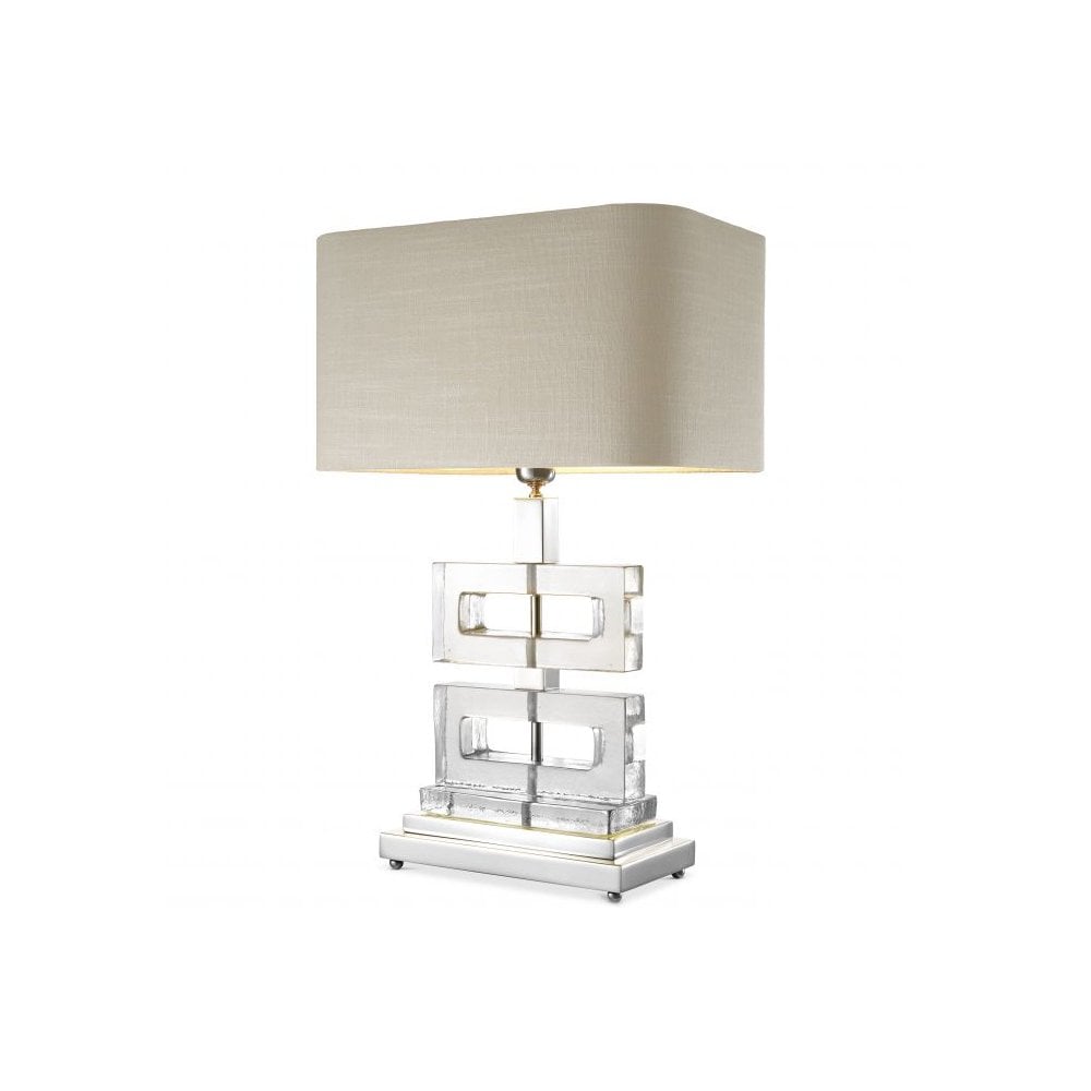 Table Lamp Umbria, Nickel Finish, Handmade Clear Glass