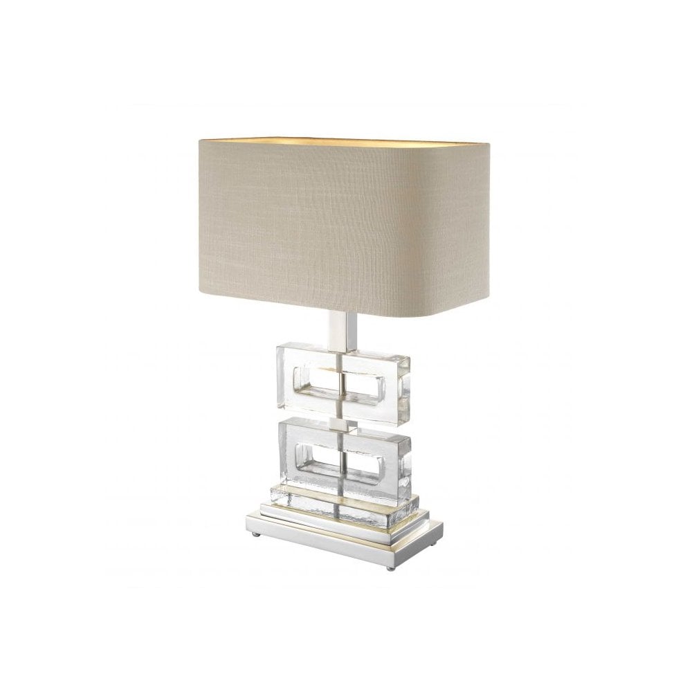 Table Lamp Umbria, Nickel Finish, Handmade Clear Glass