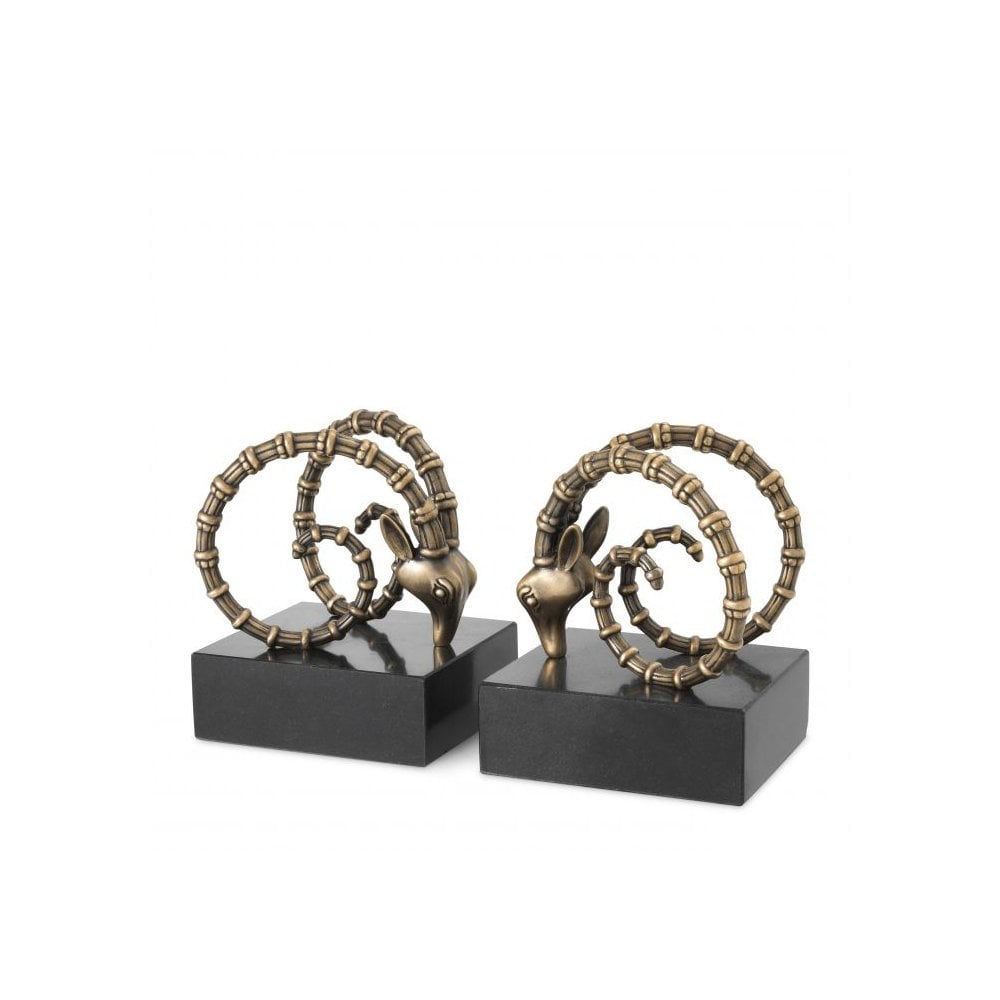 Bookend Ibex set of 2, Vintage Brass Finish, Granite Base