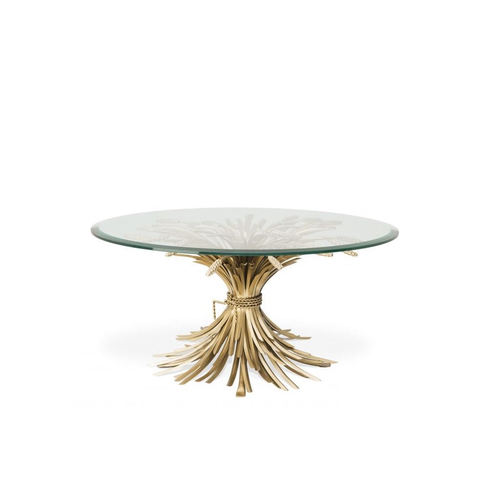 Coffee Table Bonheur, Antique Gold Finish, Bevelled Clear Glass