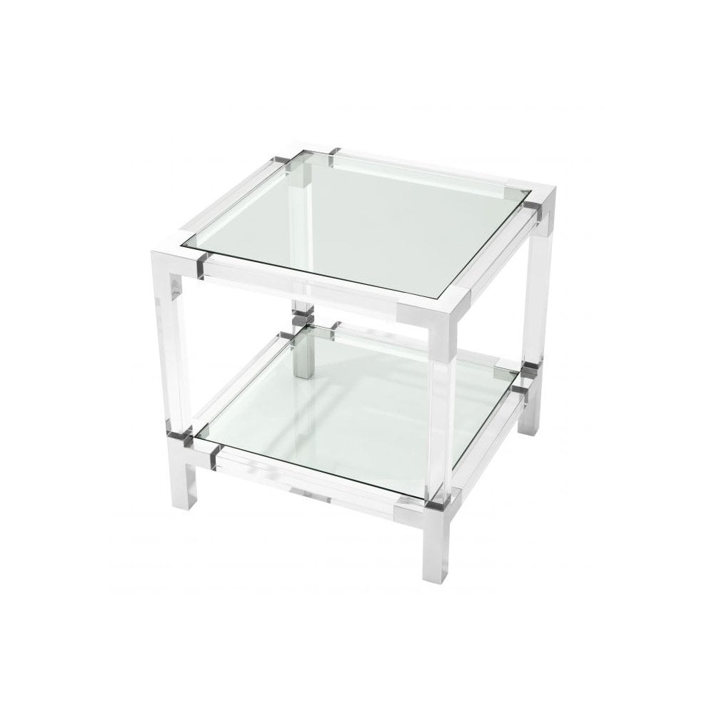 Side Table Royalton, Clear Acrylic, Polished Stainless Steel