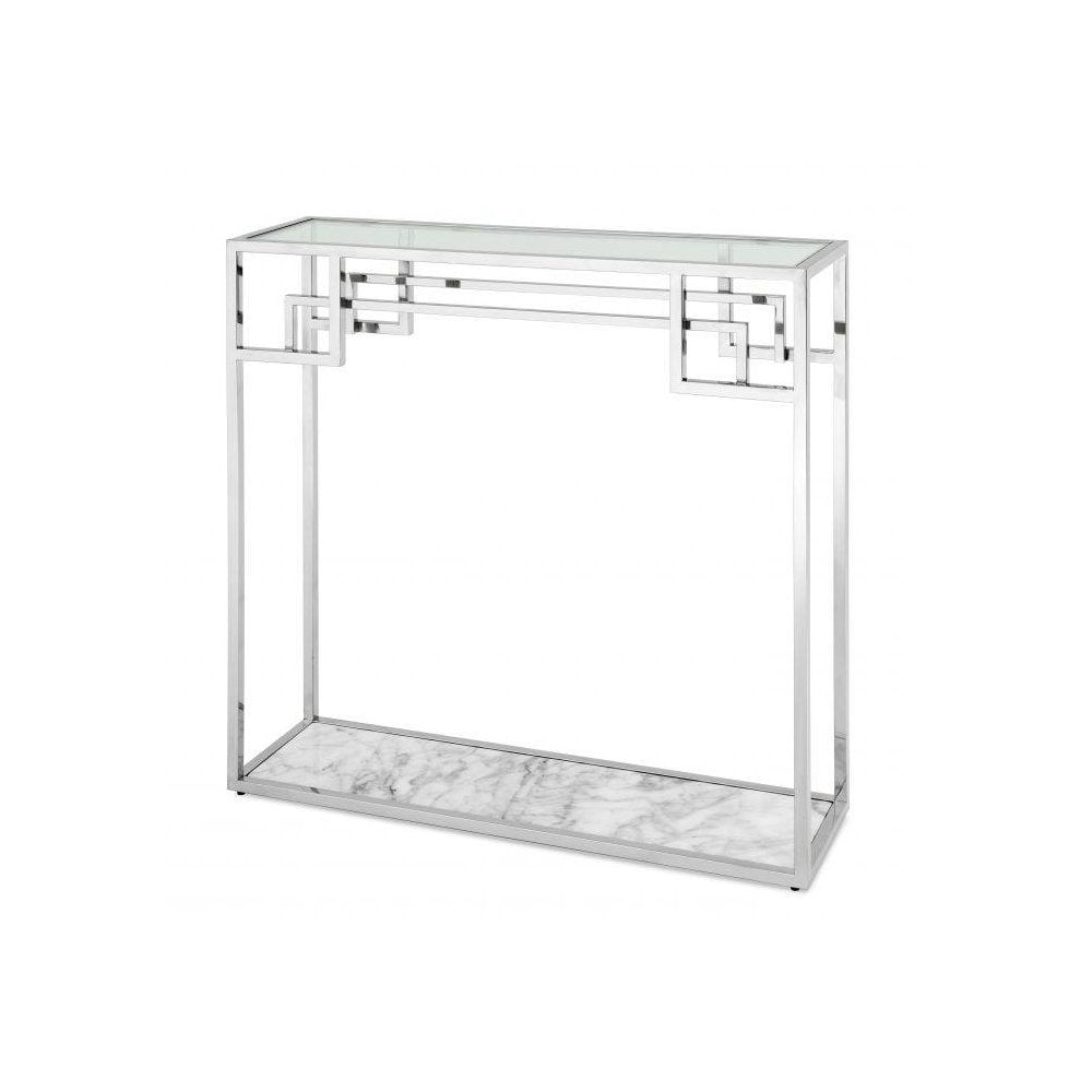 Console Table Morris, Polished Stainless Steel, White Marble