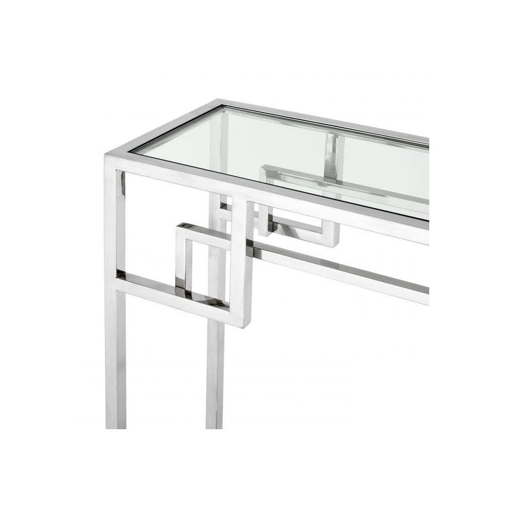 Console Table Morris, Polished Stainless Steel, White Marble