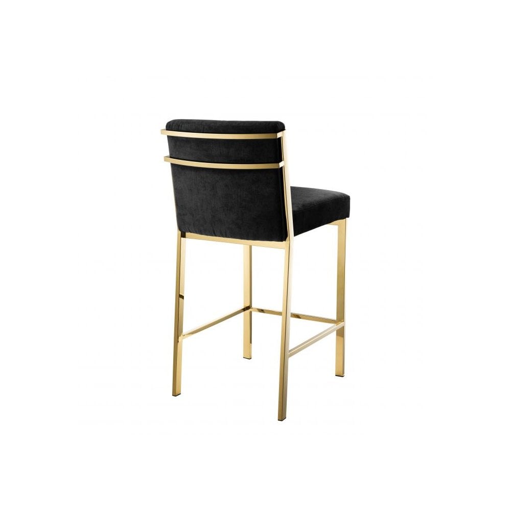 Counter Stool Scott, Gold Finish, Black Velvet