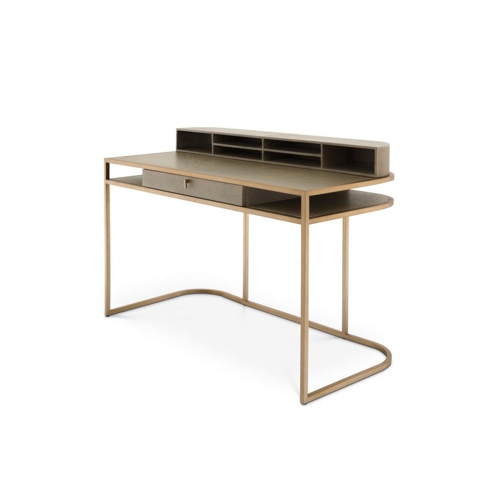 Desk Highland, Washed Oak Veneer, Brushed Brass Finish