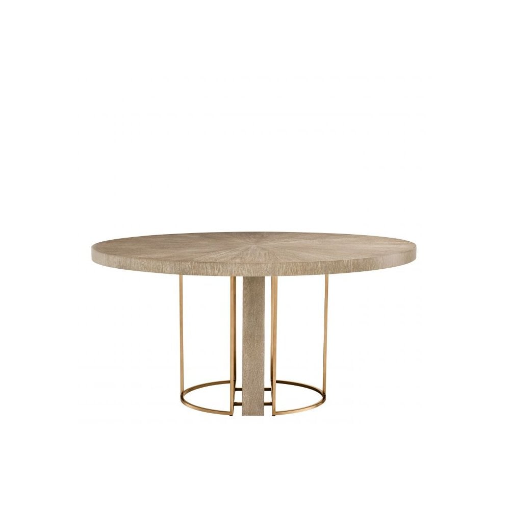 Dining Table Remington ø 152 cm, Washed Oak Veneer, Brushed Brass Finish