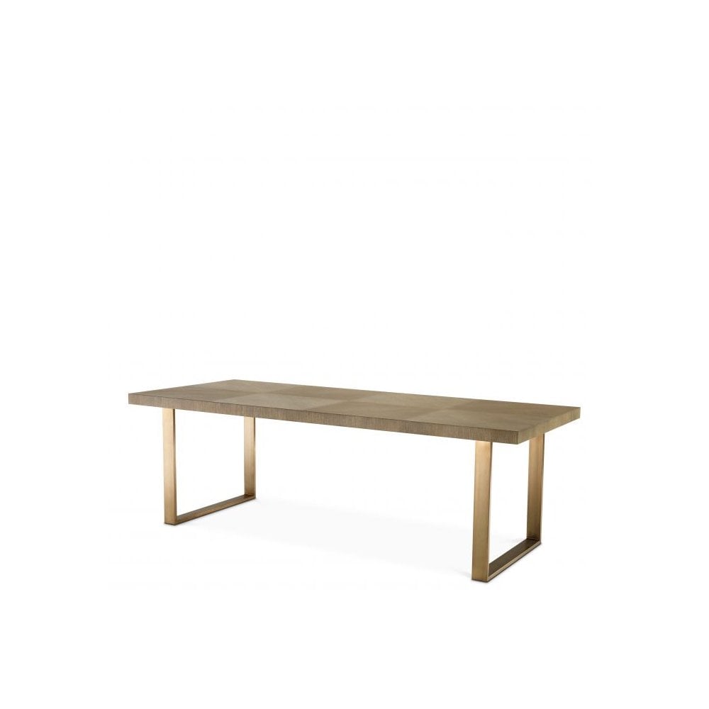 Dining Table Remington 230 cm, Washed Oak Veneer, Brushed Brass Finish