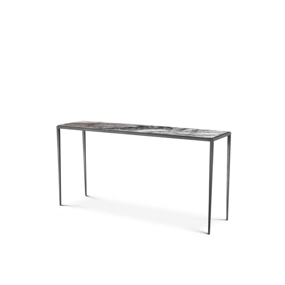 Console Table Henley L, Bronze Finish, Bianco Lilac Marble