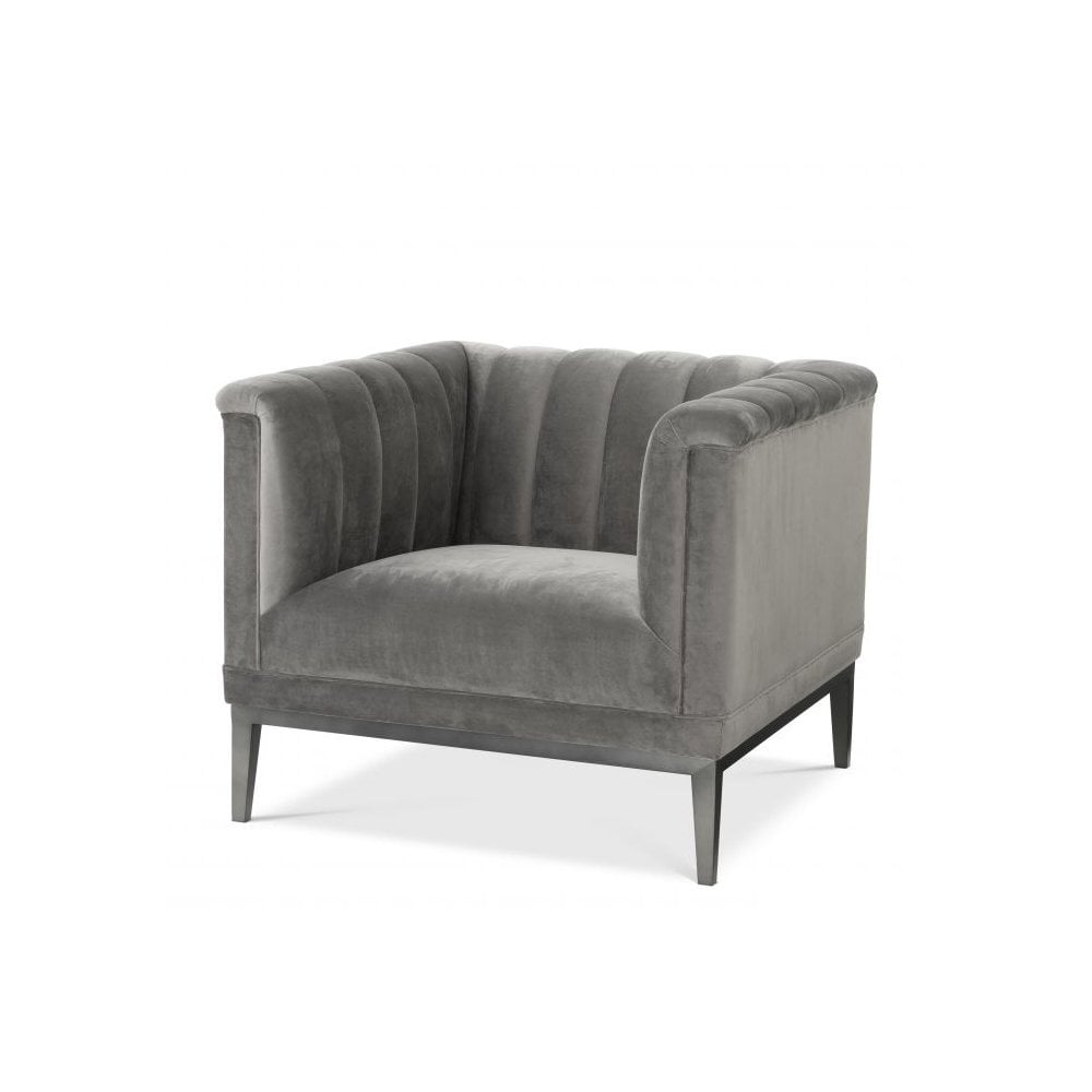 Chair Raffles, Roche Porpoise Grey Velvet, Gunmetal Base