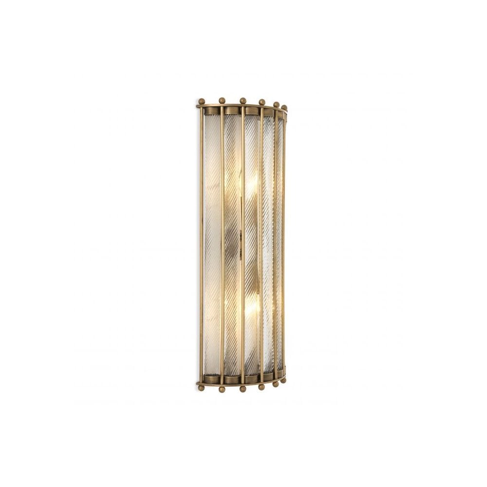 Wall Lamp Tiziano, Antique Brass Finish, Handmade Clear Glass