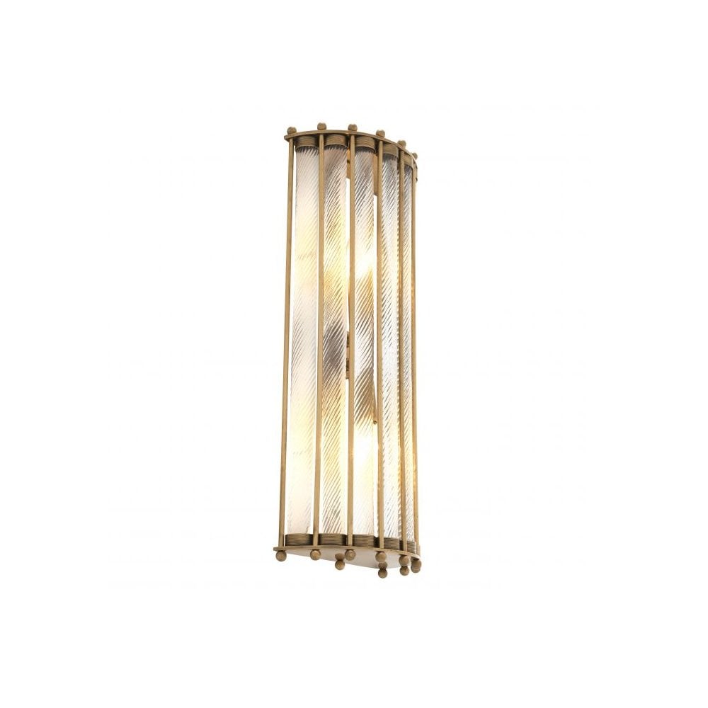 Wall Lamp Tiziano, Antique Brass Finish, Handmade Clear Glass