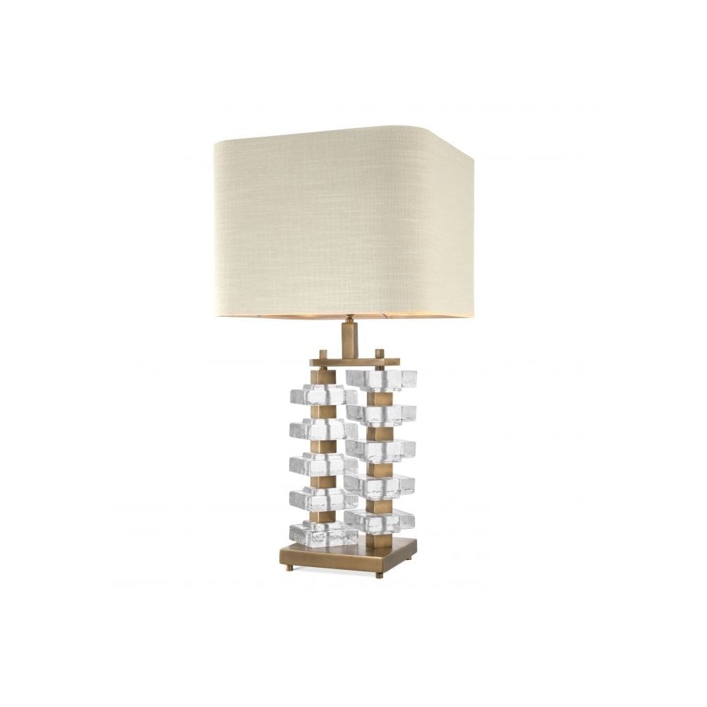 Table Lamp Toscana, Vintage Brass Finish, Handmade Clear Glass