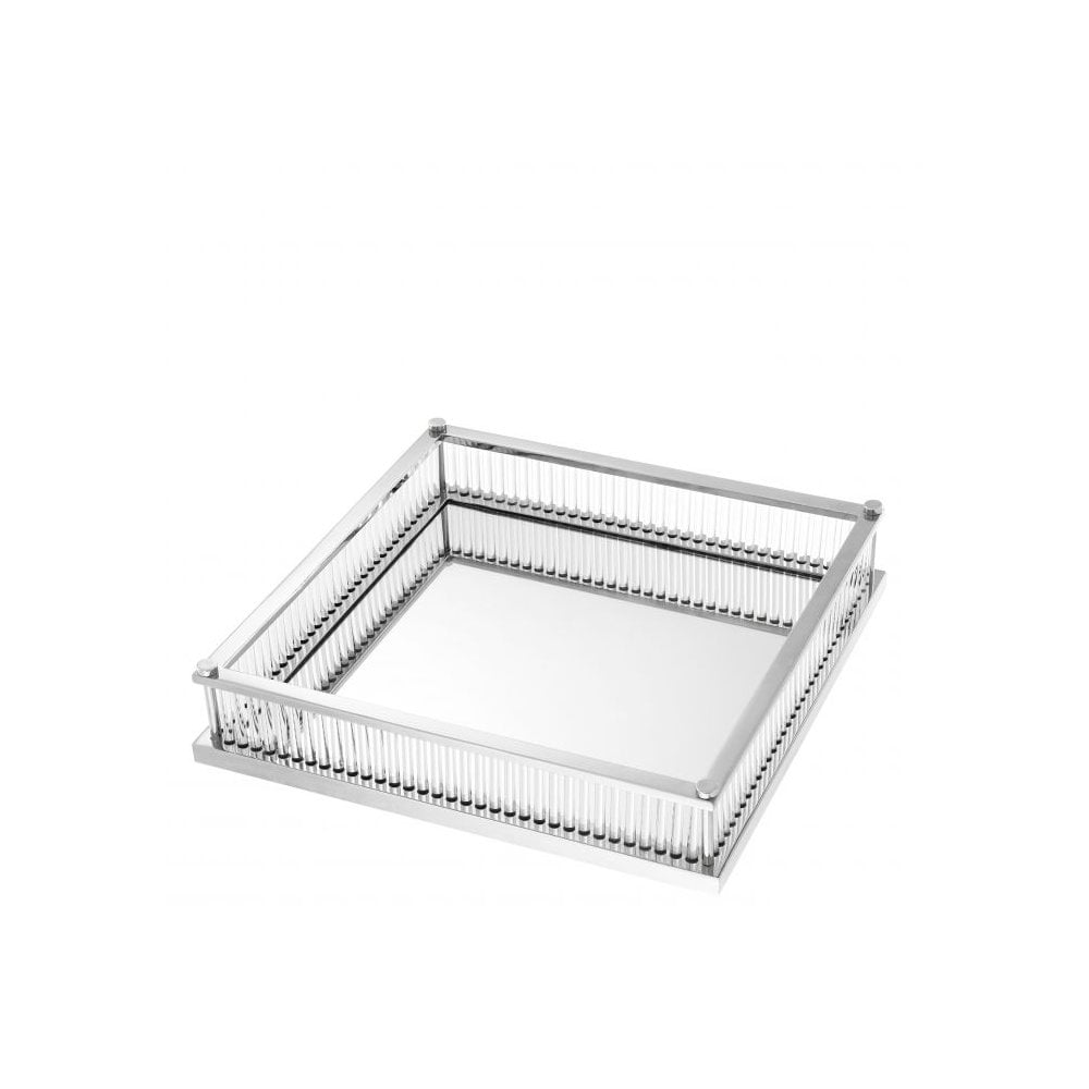 Tray Cora square, Nickel Finish, Mirror Glass, Clear Glass