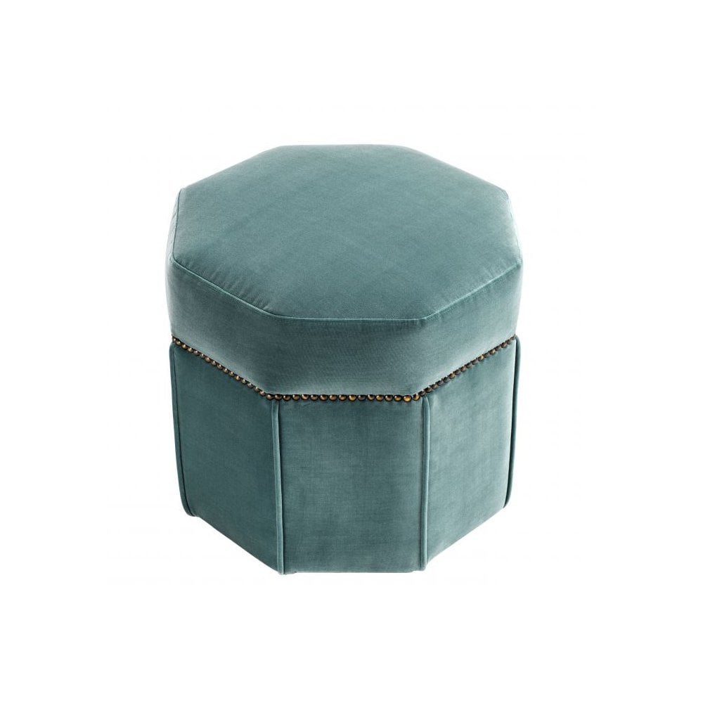 Stool Bombay, Cameron Deep Turquoise, Antique Brass Nails