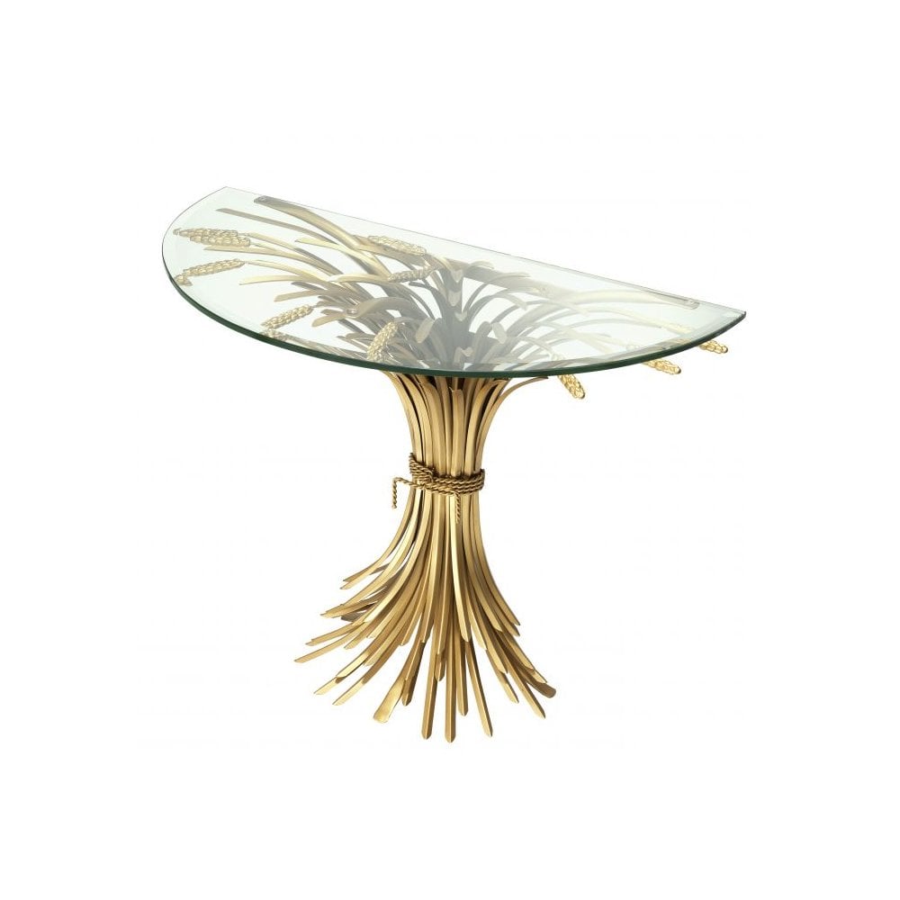 Console Table Bonheur, Antique Gold Finish, Bevelled Clear Glass