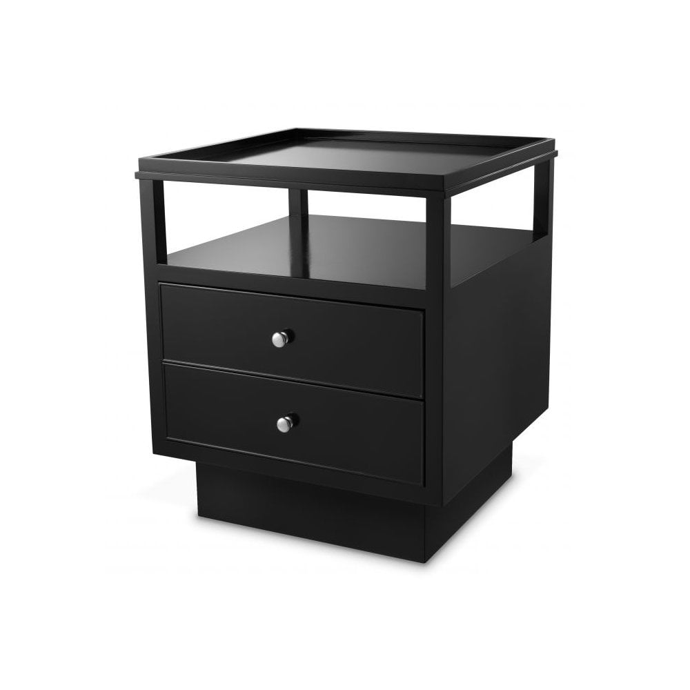 Bedside Table Lenox, Black Finish, Nickel Finish