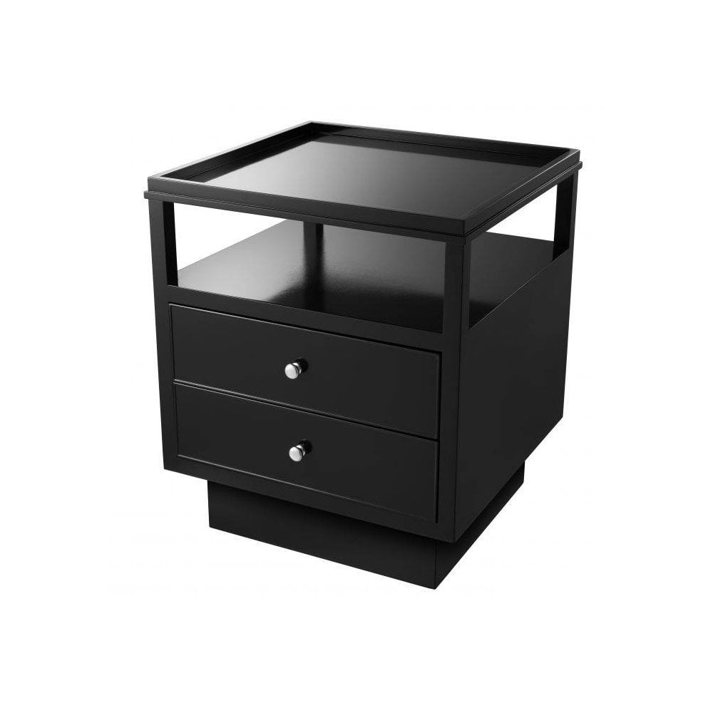 Bedside Table Lenox, Black Finish, Nickel Finish