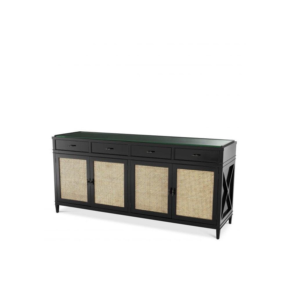 Dresser Bahamas, Black Finish, Natural Cane, Clear Glass