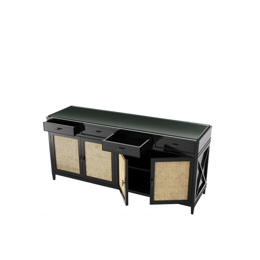 Dresser Bahamas, Black Finish, Natural Cane, Clear Glass