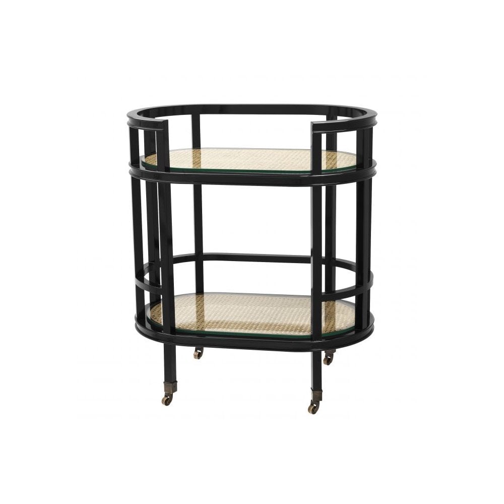 Trolley Bahamas, Black Finish, Natural Cane, Clear Glass