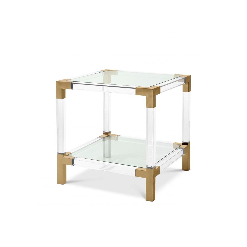 Side Table Royalton, Clear Acrylic, Brushed Brass Finish