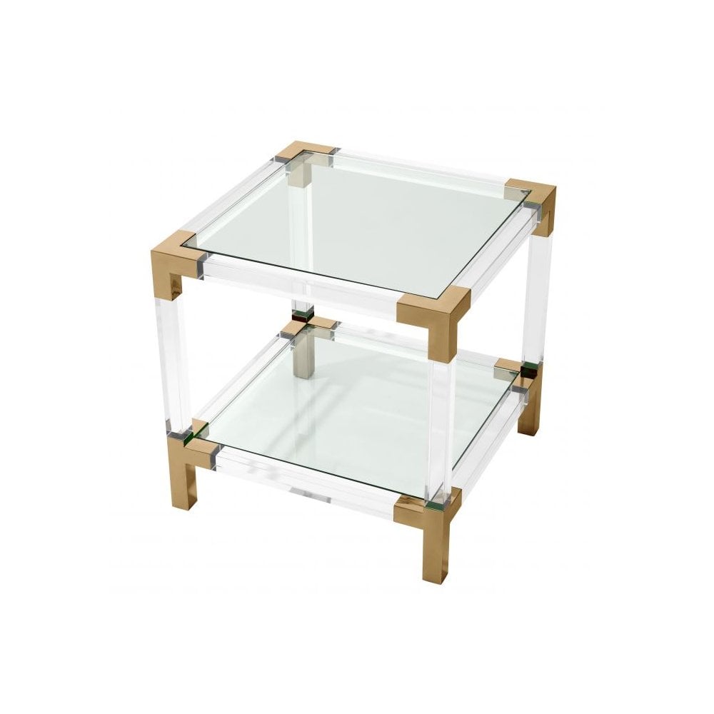 Side Table Royalton, Clear Acrylic, Brushed Brass Finish