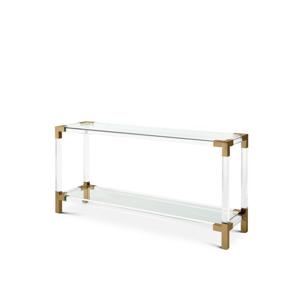 Console Table Royalton, Clear Acrylic, Brushed Brass Finish